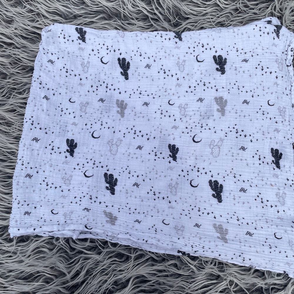 Baby Dew  Muslin Swaddle Blanket - black white Cactus print